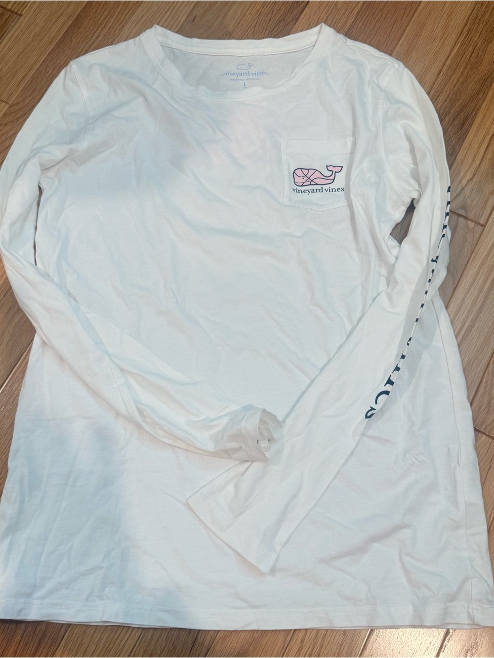 Vineyard Vines White Long Sleeve Pocket Tee with Basketball Pink Whale Logo